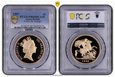 1992 St George and the Dragon £5 Five Pound Sovereign Gold Proof Coin PCGS PR69 DCAM