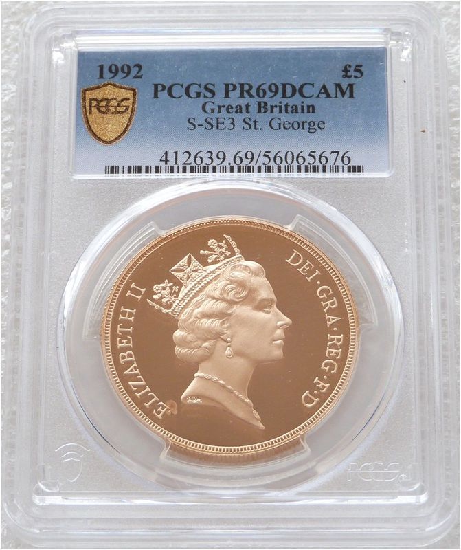1992 St George and the Dragon £5 Five Pound Sovereign Gold Proof Coin PCGS PR69 DCAM 1992 St George and the Dragon £5 Five Pound Sovereign Gold Proof Coin PCGS PR69 DCAM