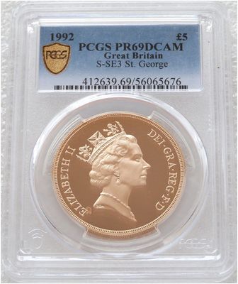 1992 St George and the Dragon £5 Five Pound Sovereign Gold Proof Coin PCGS PR69 DCAM 1992 St George and the Dragon £5 Five Pound Sovereign Gold Proof Coin PCGS PR69 DCAM