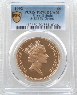 1992 St George and the Dragon £5 Five Pound Sovereign Gold Proof Coin PCGS PR70 DCAM