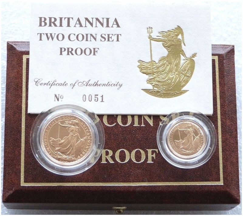 1989 Britannia £25 and £10 Gold Proof 2 Coin Set Box Coa - Mintage 451 1989 Britannia £25 and £10 Gold Proof 2 Coin Set Box Coa - Mintage 451