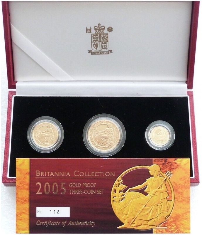 2005 Britannia Gold Proof 3 Coin Set Box Coa