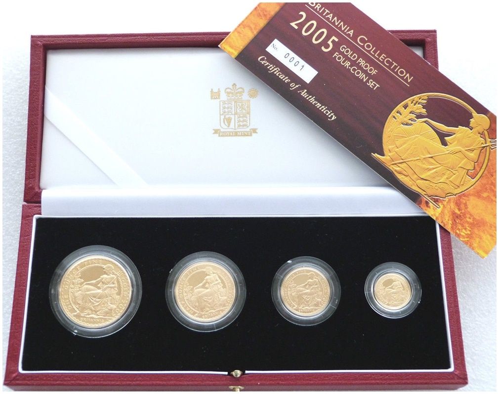 2005 Britannia Gold Proof 4 Coin Set Box Coa Number 001 2005 Britannia Gold Proof 4 Coin Set Box Coa Number 001