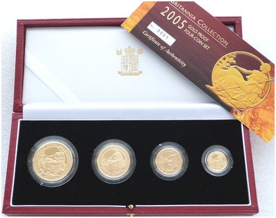 2005 Britannia Gold Proof 4 Coin Set Box Coa Number 001 2005 Britannia Gold Proof 4 Coin Set Box Coa Number 001