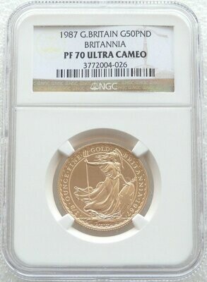 1987 Britannia £50 Gold Proof 1/2oz Coin NGC PF70 UC 1987 Britannia £50 Gold Proof 1/2oz Coin NGC PF70 UC