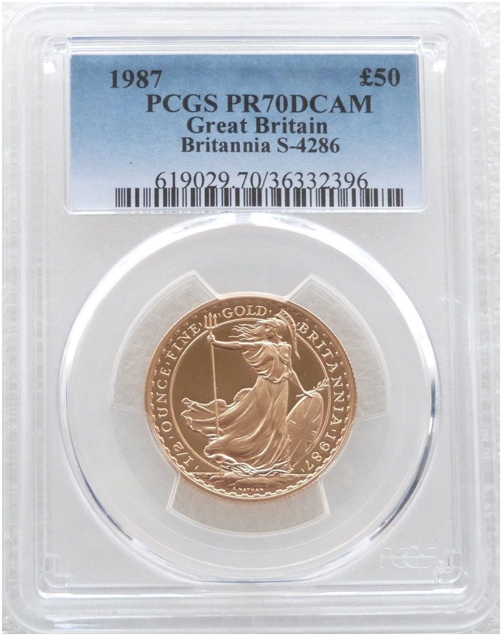 1987 Britannia £50 Gold Proof 1/2oz Coin PCGS PR70 DCAM 1987 Britannia £50 Gold Proof 1/2oz Coin PCGS PR70 DCAM