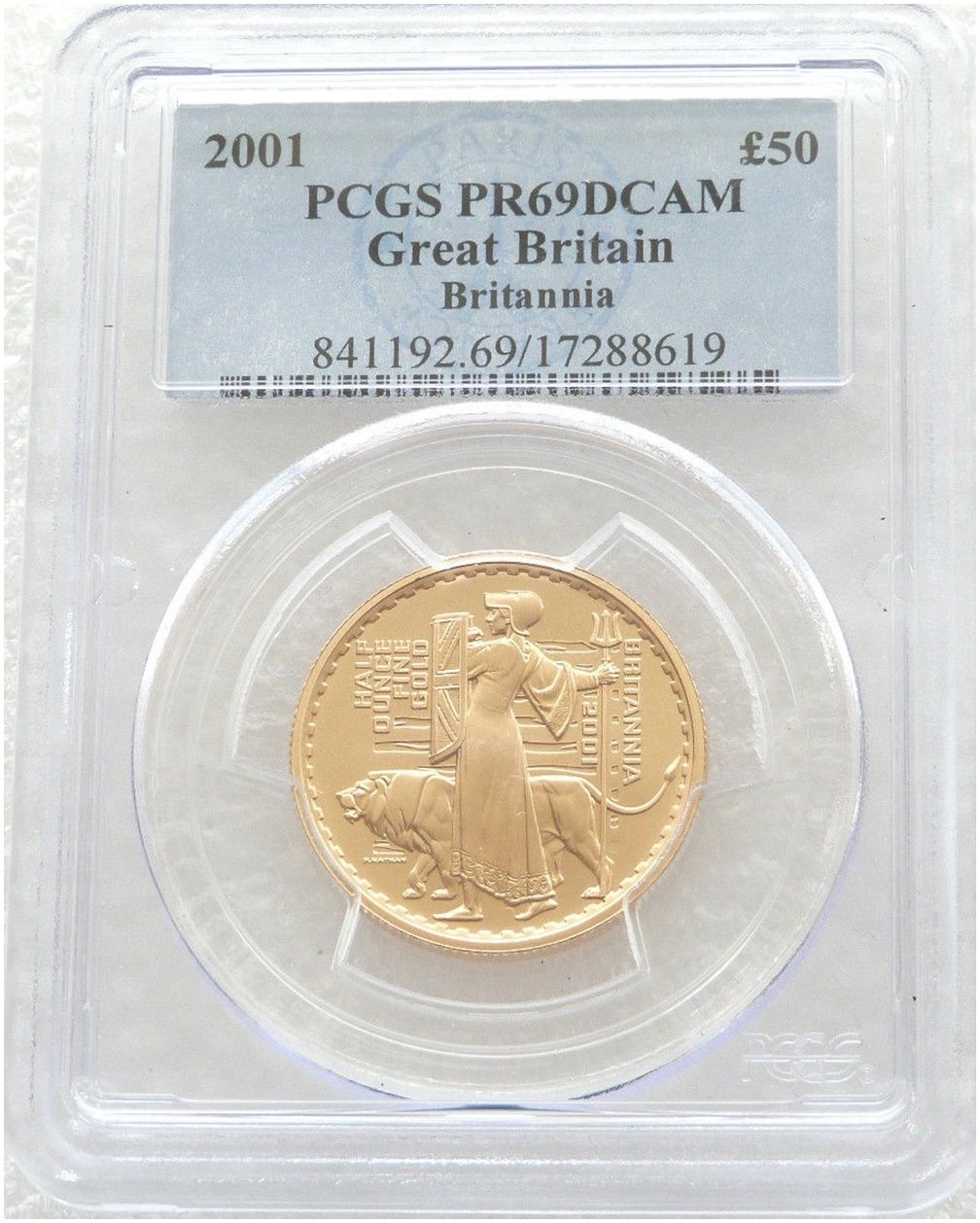 2001 Britannia £50 Gold Proof 1/2oz Coin PCGS PR69 DCAM