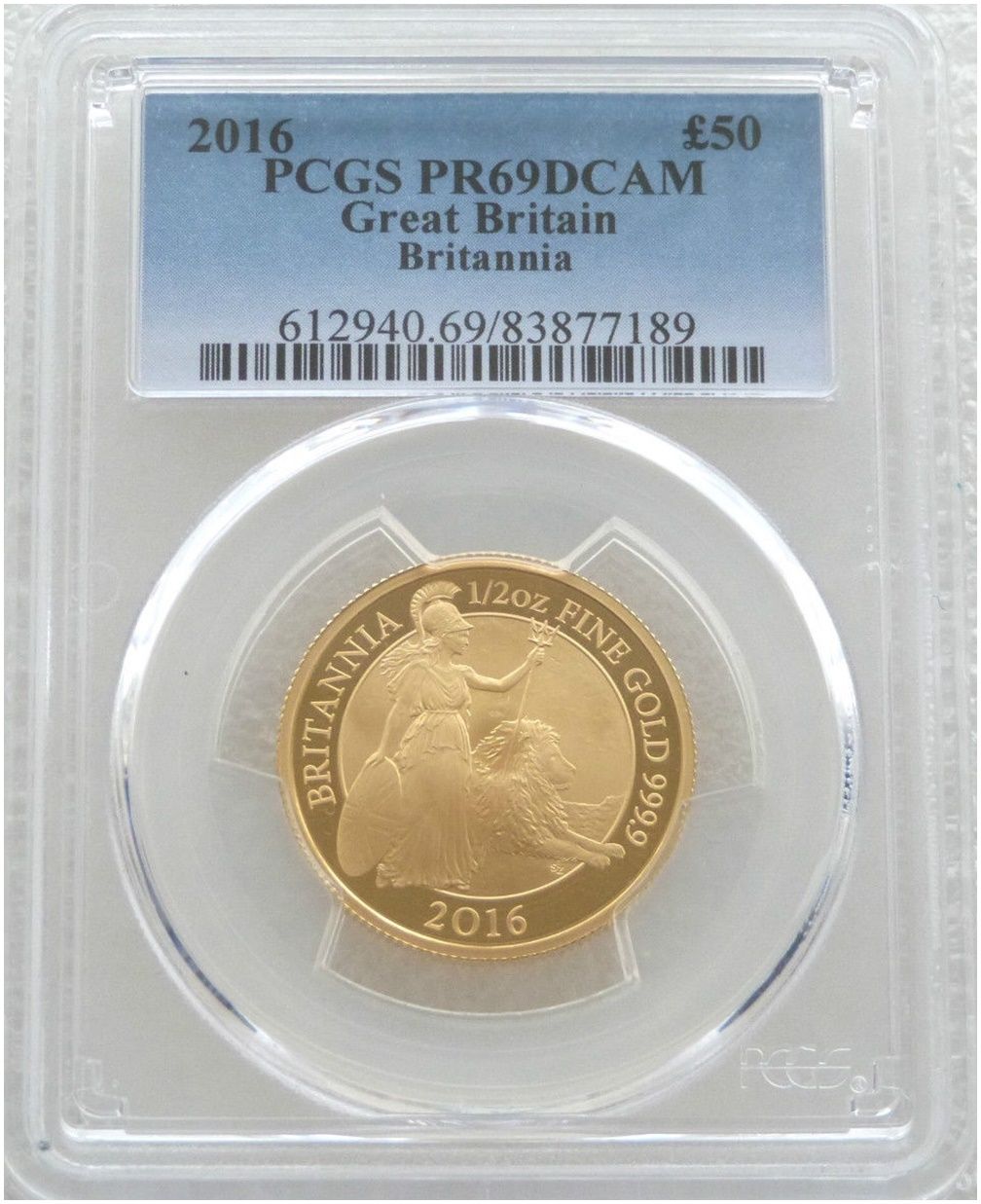 2016 Britannia £50 Gold Proof 1/2oz Coin PCGS PR69 DCAM - Mintage 293