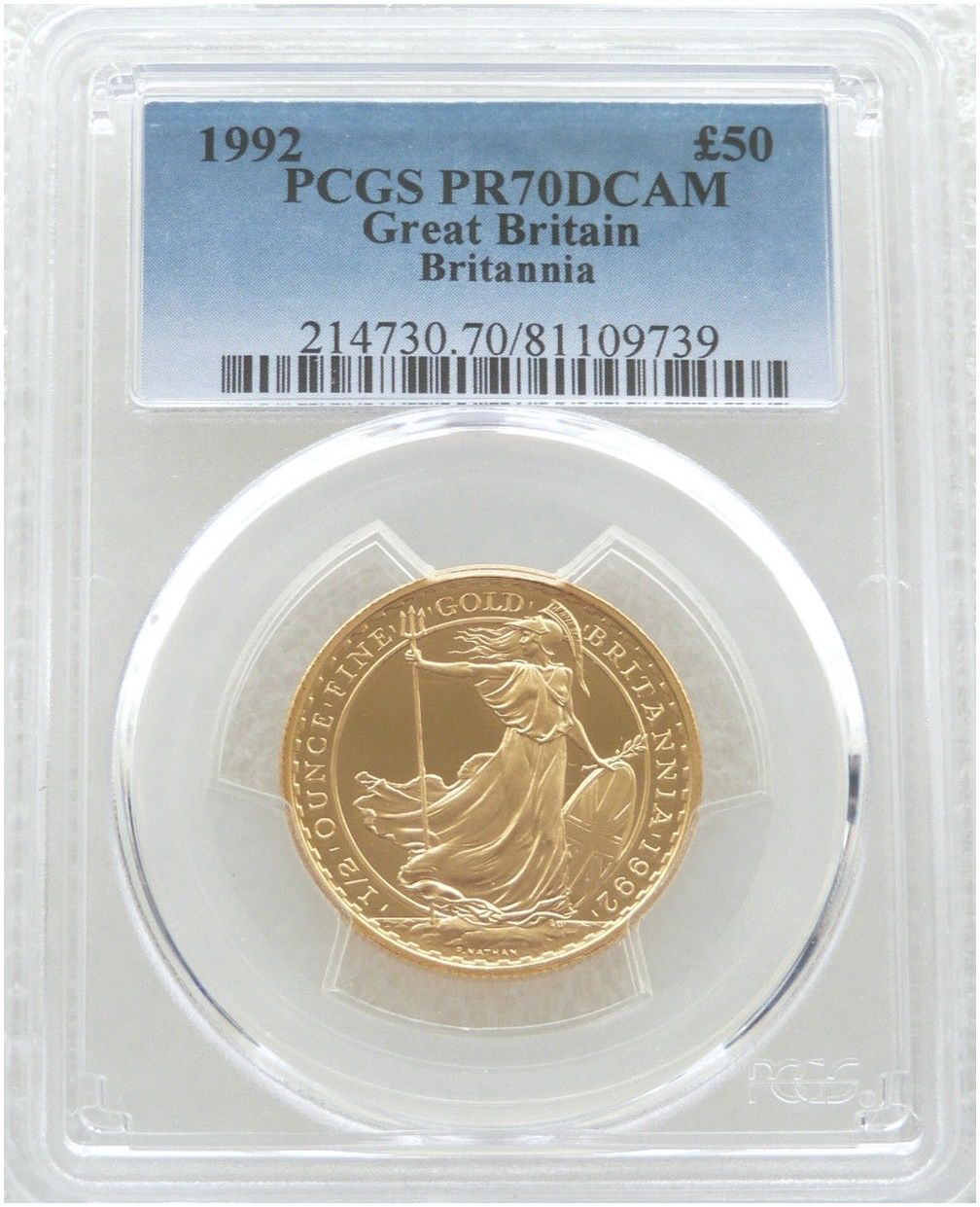 1992 Britannia £50 Gold Proof 1/2oz Coin PCGS PR70 DCAM - Mintage 500