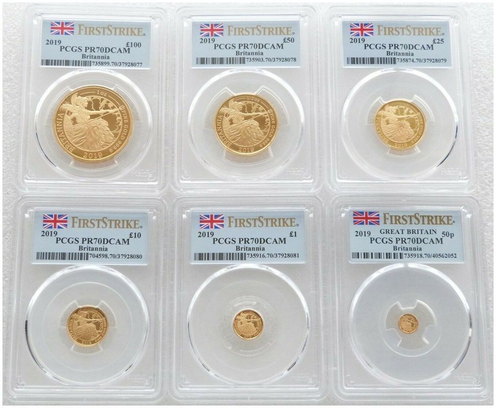 2019 Britannia Premium Gold Proof 6 Coin Set PCGS PR70 DCAM First Strike 2019 Britannia Premium Gold Proof 6 Coin Set PCGS PR70 DCAM First Strike