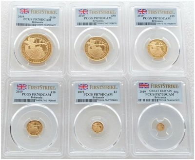 2019 Britannia Premium Gold Proof 6 Coin Set PCGS PR70 DCAM First Strike 2019 Britannia Premium Gold Proof 6 Coin Set PCGS PR70 DCAM First Strike