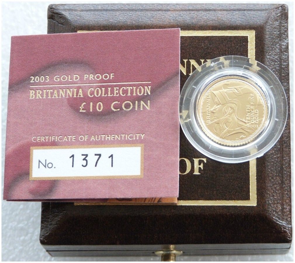 2003 Britannia £10 Gold Proof 1/10oz Coin Box Coa 2003 Britannia £10 Gold Proof 1/10oz Coin Box Coa