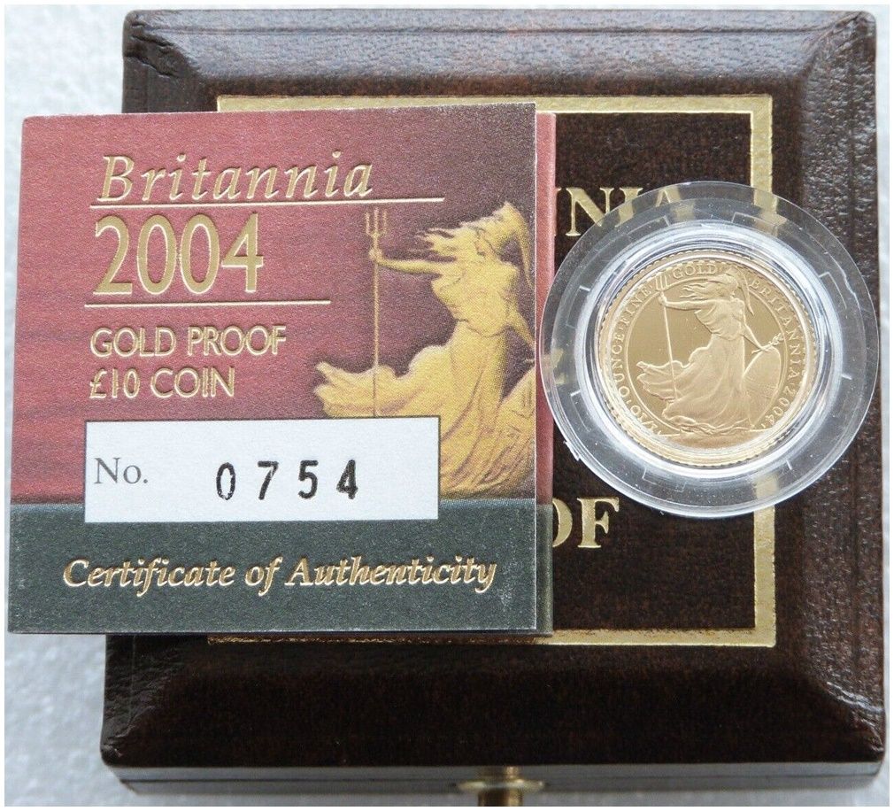 2004 Britannia £10 Gold Proof 1/10oz Coin Box Coa 2004 Britannia £10 Gold Proof 1/10oz Coin Box Coa