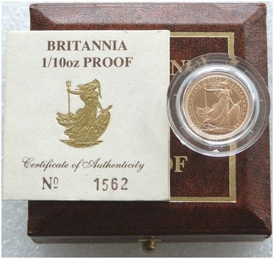 1988 Britannia £10 Gold Proof 1/10oz Coin Box Coa 1988 Britannia £10 Gold Proof 1/10oz Coin Box Coa