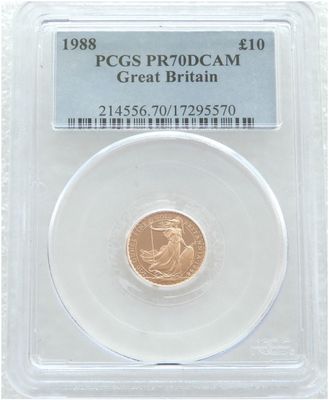 1988 Britannia £10 Gold Proof 1/10oz Coin PCGS PR70 DCAM 1988 Britannia £10 Gold Proof 1/10oz Coin PCGS PR70 DCAM