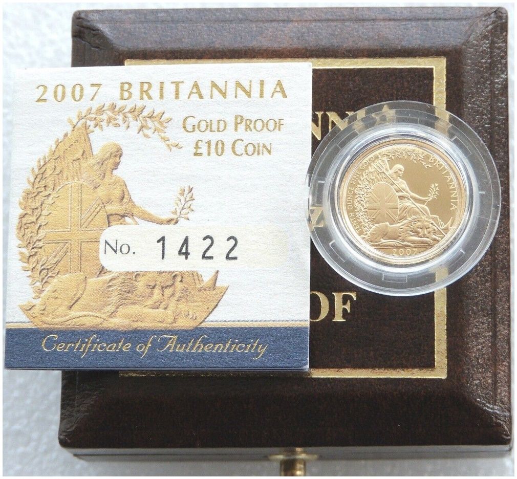 2007 Britannia £10 Gold Proof 1/10oz Coin Box Coa 2007 Britannia £10 Gold Proof 1/10oz Coin Box Coa