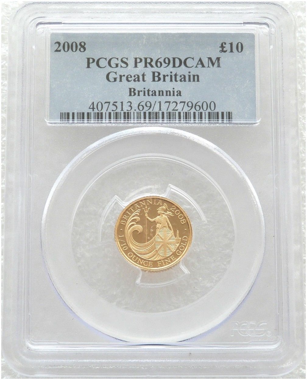 2008 Britannia £10 Gold Proof 1/10oz Coin PCGS PR69 DCAM