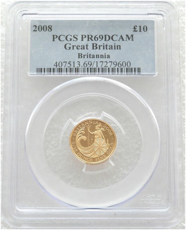 2008 Britannia £10 Gold Proof 1/10oz Coin PCGS PR69 DCAM