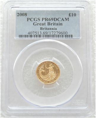 2008 Britannia £10 Gold Proof 1/10oz Coin PCGS PR69 DCAM