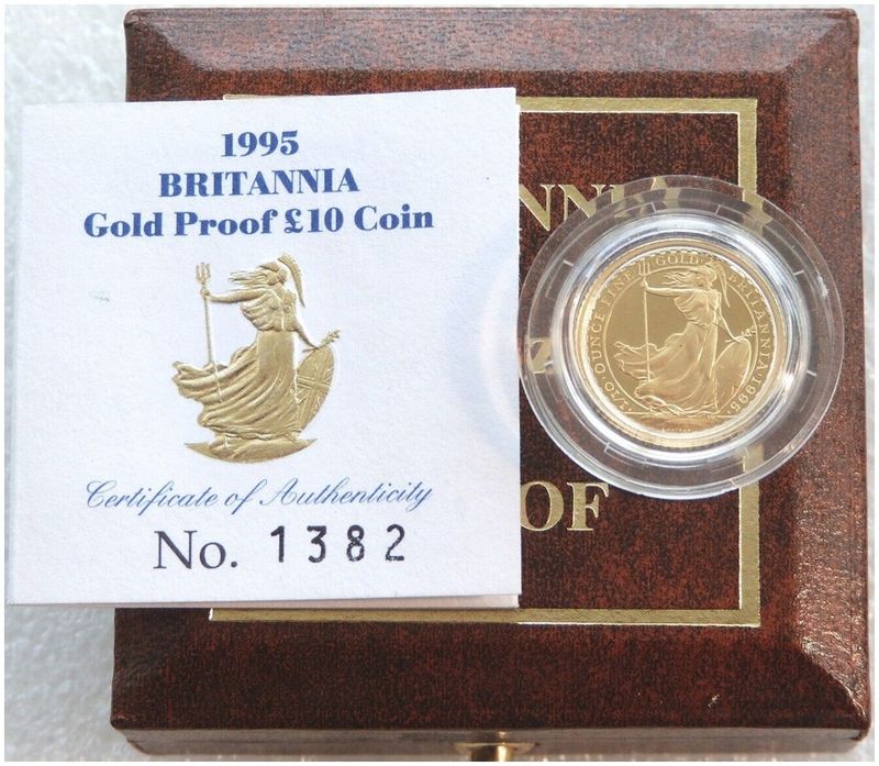 1995 Britannia £10 Gold Proof 1/10oz Coin Box Coa 1995 Britannia £10 Gold Proof 1/10oz Coin Box Coa