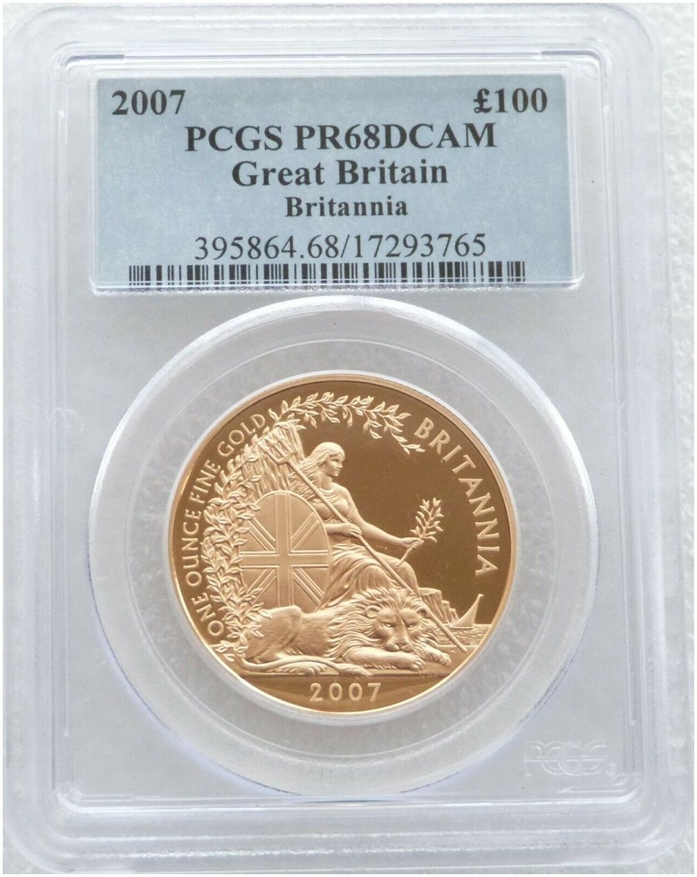 2007 Britannia £100 Gold Proof 1oz Coin PCGS PR68 DCAM - Mintage 1,250 2007 Britannia £100 Gold Proof 1oz Coin PCGS PR68 DCAM - Mintage 1,250