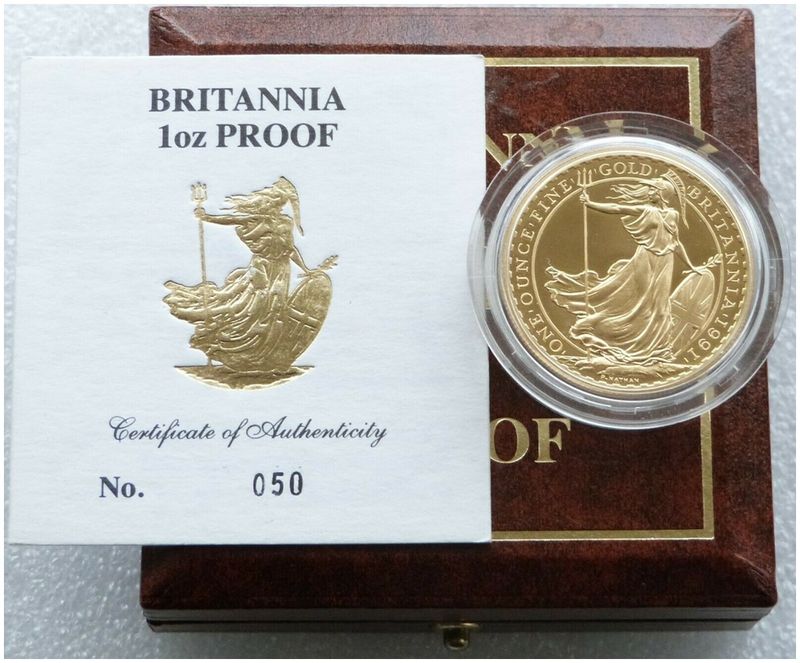 1991 Britannia £100 Gold Proof 1oz Coin Box Coa - Mintage 143