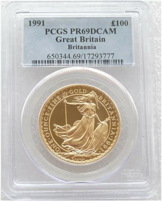 1991 Britannia £100 Gold Proof 1oz Coin PCGS PR69 DCAM 1991 Britannia £100 Gold Proof 1oz Coin PCGS PR69 DCAM