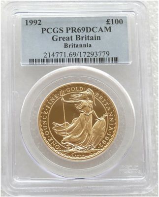 1992 Britannia £100 Gold Proof 1oz Coin PCGS PR69 DCAM - Mintage 500 1992 Britannia £100 Gold Proof 1oz Coin PCGS PR69 DCAM - Mintage 500