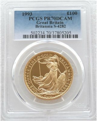 1993 Britannia £100 Gold Proof 1oz Coin PCGS PR70 DCAM - Mintage 462 1993 Britannia £100 Gold Proof 1oz Coin PCGS PR70 DCAM - Mintage 462