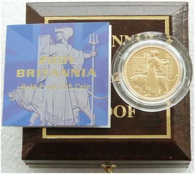 2001 Britannia £25 Gold Proof 1/4oz Coin Box Coa 2001 Britannia £25 Gold Proof 1/4oz Coin Box Coa