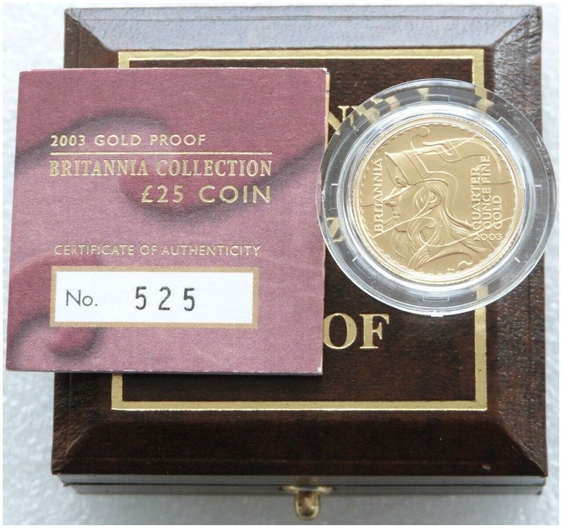 2003 Britannia £25 Gold Proof 1/4oz Coin Box Coa 2003 Britannia £25 Gold Proof 1/4oz Coin Box Coa