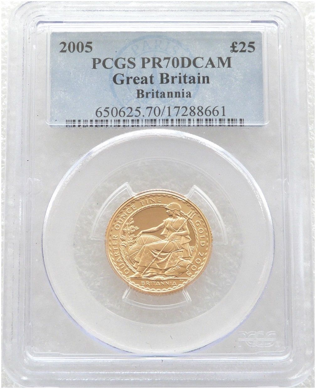 2005 Britannia £25 Gold Proof 1/4oz Coin PCGS PR70 DCAM