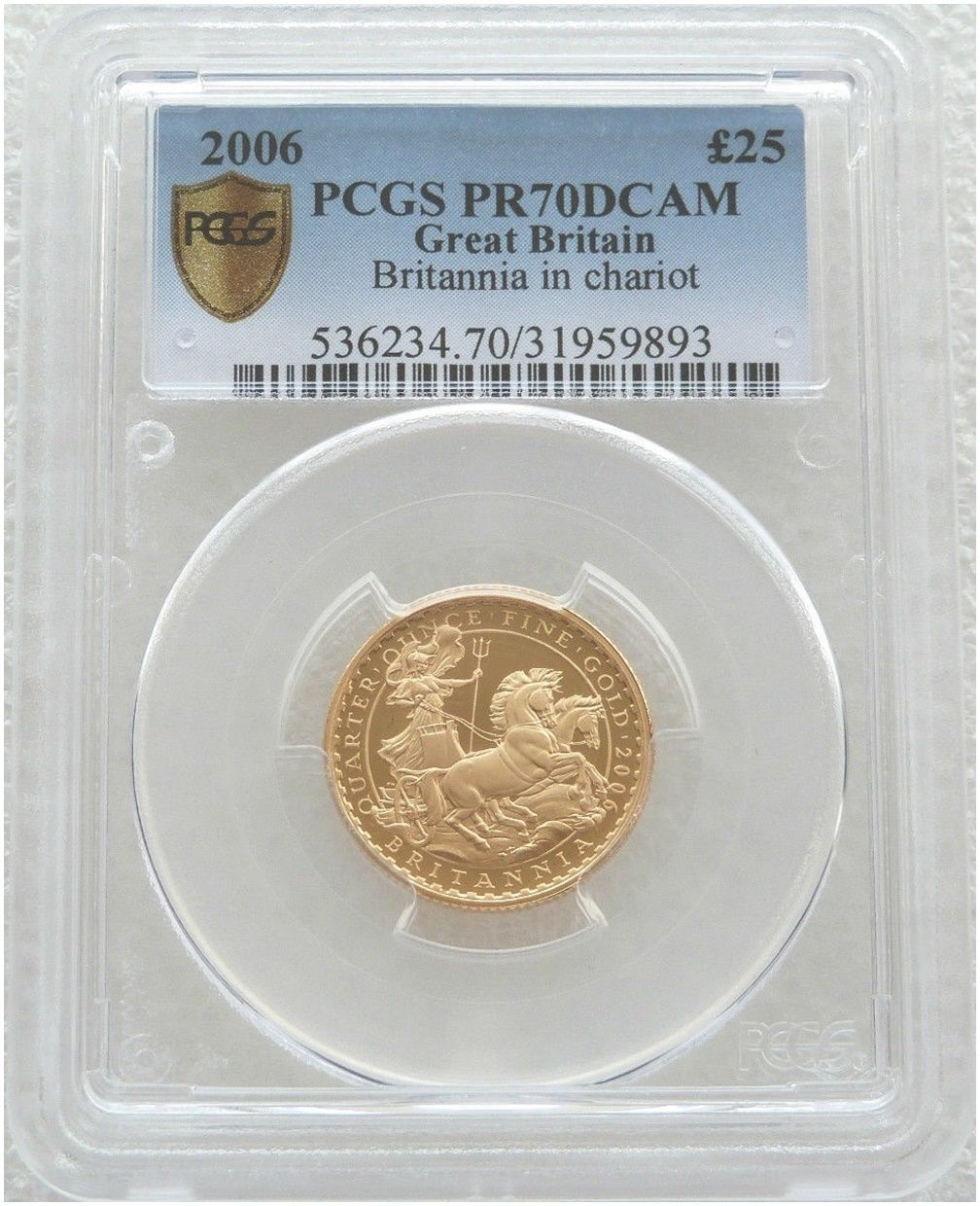 2006 Britannia £25 Gold Proof 1/4oz Coin PCGS PR70 DCAM - Mintage 250