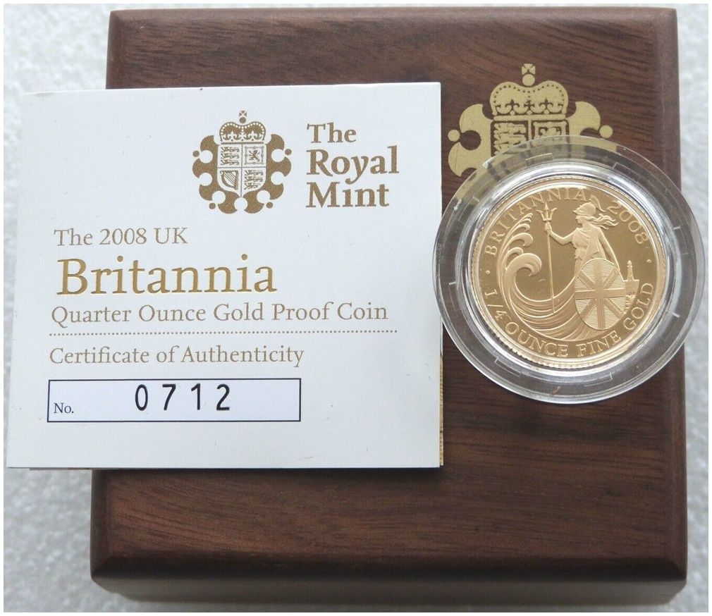 2008 Britannia £25 Gold Proof 1/4oz Coin Box Coa