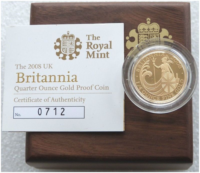 2008 Britannia £25 Gold Proof 1/4oz Coin Box Coa