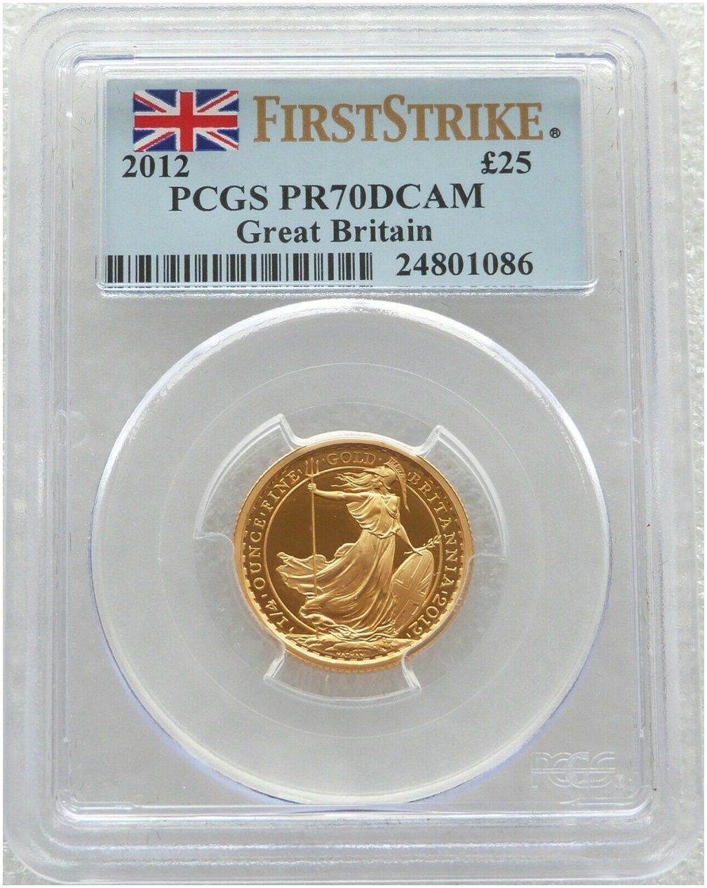 2012 Britannia £25 Gold Proof 1/4oz Coin PCGS PR70 DCAM First Strike 2012 Britannia £25 Gold Proof 1/4oz Coin PCGS PR70 DCAM First Strike