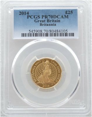 2014 Britannia £25 Gold Proof 1/4oz Coin PCGS PR70 DCAM - Mintage 613