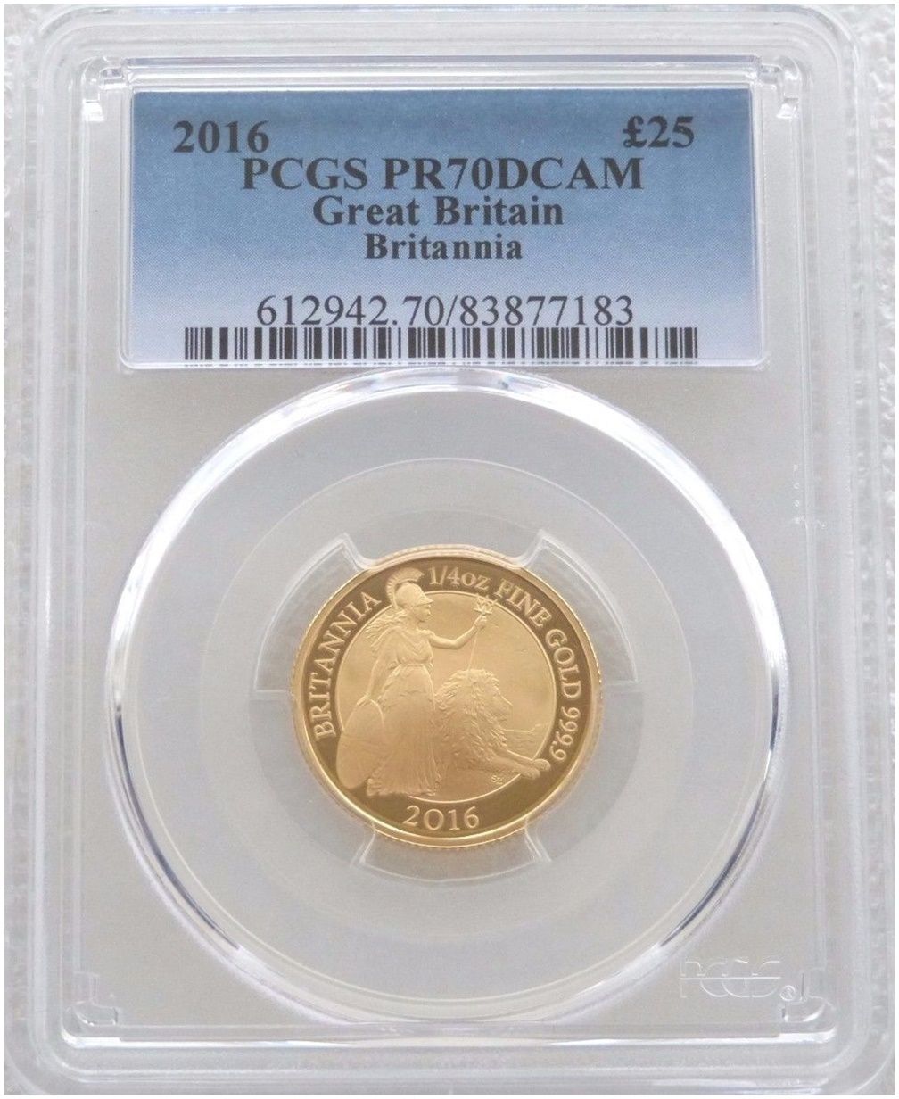 2016 Britannia £25 Gold Proof 1/4oz Coin PCGS PR70 DCAM 2016 Britannia £25 Gold Proof 1/4oz Coin PCGS PR70 DCAM