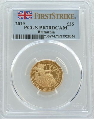 2019 Britannia £25 Gold Proof 1/4oz Coin PCGS PR70 DCAM First Strike 2019 Britannia £25 Gold Proof 1/4oz Coin PCGS PR70 DCAM First Strike