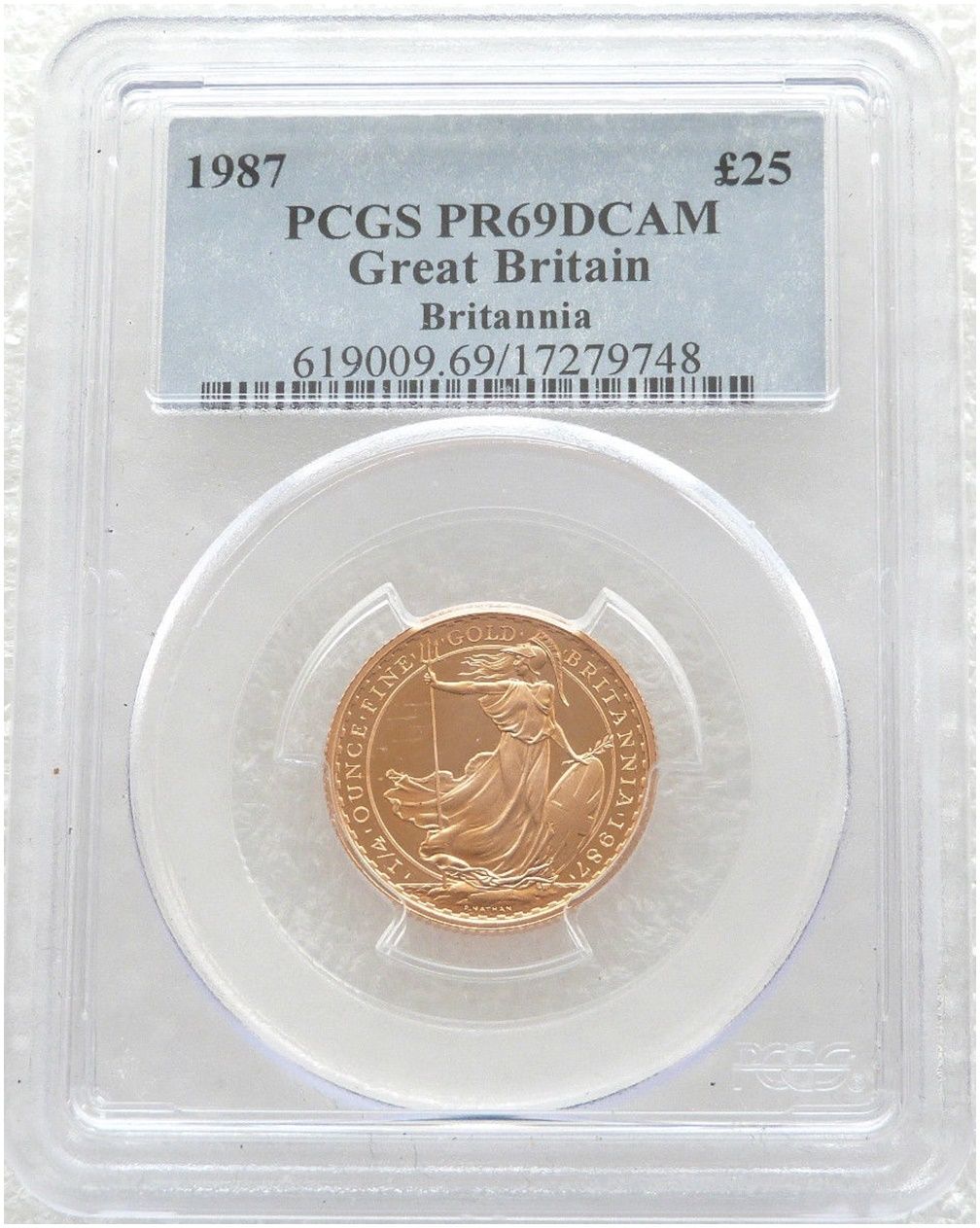 1987 Britannia £25 Gold Proof 1/4oz Coin PCGS PR69 DCAM 1987 Britannia £25 Gold Proof 1/4oz Coin PCGS PR69 DCAM