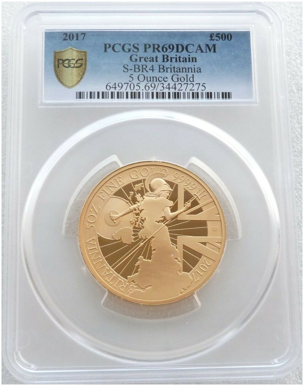 2017 Britannia £500 Gold Proof 5oz Coin PCGS PR69 DCAM - Mintage 62 2017 Britannia £500 Gold Proof 5oz Coin PCGS PR69 DCAM - Mintage 62