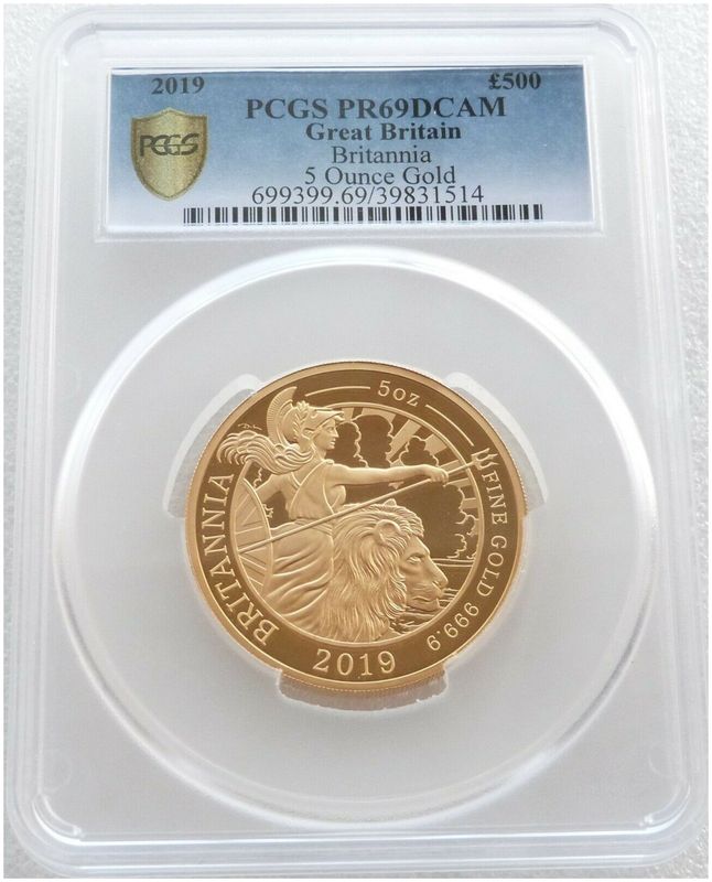 2019 Britannia £500 Gold Proof 5oz Coin PCGS PR69 DCAM - Mintage 57 2019 Britannia £500 Gold Proof 5oz Coin PCGS PR69 DCAM - Mintage 57