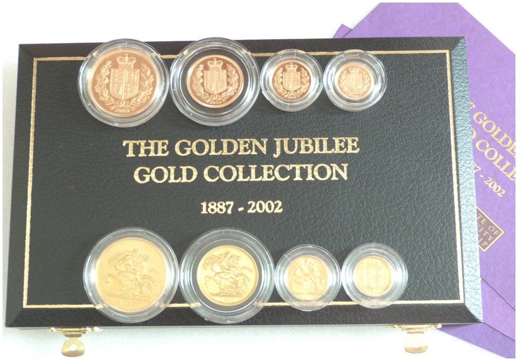 1887 - 2002 Golden Jubilee Queen Victoria Elizabeth II Sovereign Gold 8 Coin Set Box Coa 1887 - 2002 Golden Jubilee Queen Victoria Elizabeth II Sovereign Gold 8 Coin Set Box Coa