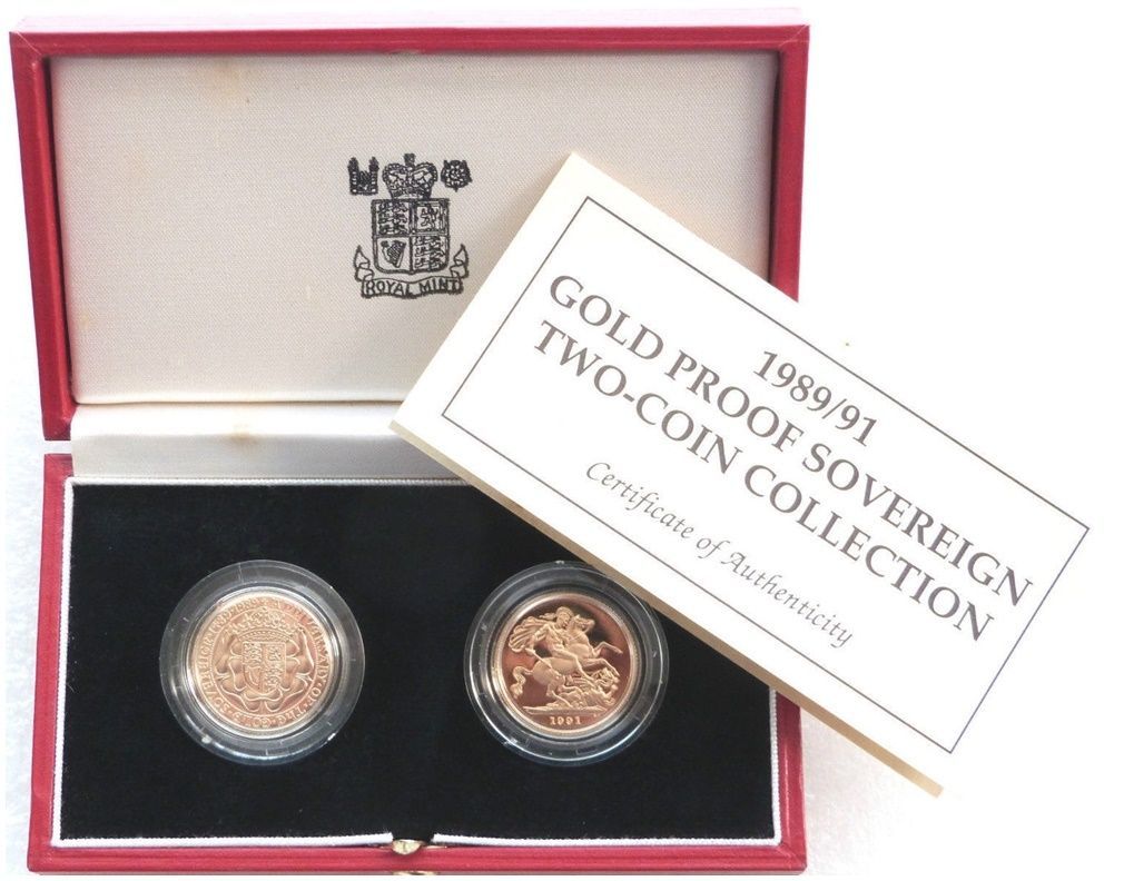 1989 - 1991 Tudor Rose St George Full Sovereign Gold Proof 2 Coin Set Box Coa