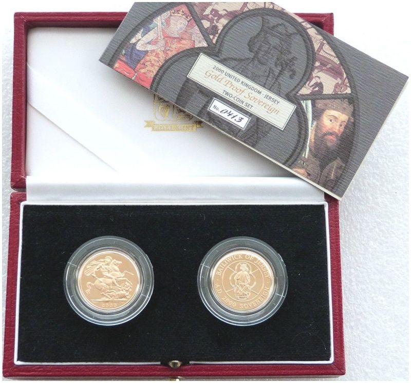 2000 United Kingdom and Jersey Millennium Full Sovereign Gold Proof 2 Coin Set Box Coa 2000 United Kingdom and Jersey Millennium Full Sovereign Gold Proof 2 Coin Set Box Coa