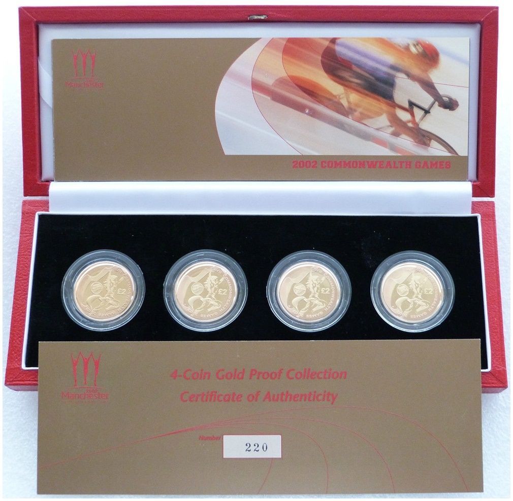 2002 Commonwealth Games £2 Gold Proof 4 Coin Set Box Coa 2002 Commonwealth Games £2 Gold Proof 4 Coin Set Box Coa