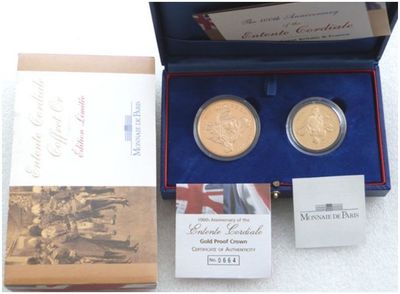 2004 United Kingdom France Entente Cordiale 100th Anniversary Gold Proof 2 Coin Set Box Coa 2004 United Kingdom France Entente Cordiale 100th Anniversary Gold Proof 2 Coin Set Box Coa