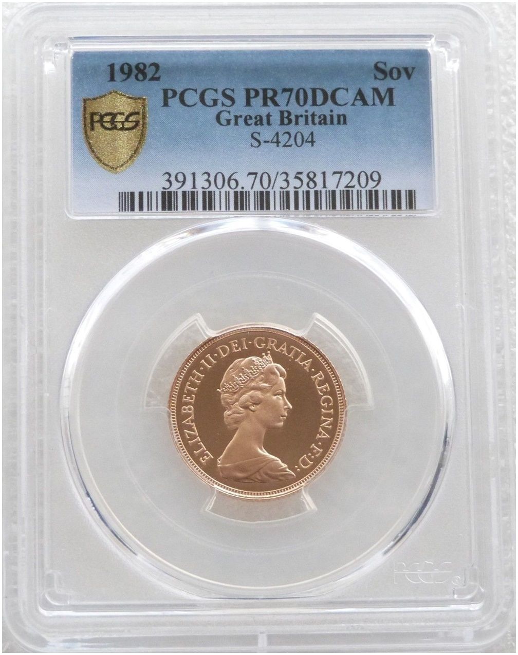 1982 St George and the Dragon Full Sovereign Gold Proof Coin PCGS PR70 DCAM 1982 St George and the Dragon Full Sovereign Gold Proof Coin PCGS PR70 DCAM