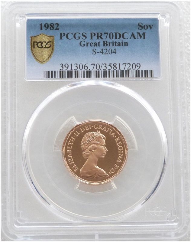 1982 St George and the Dragon Full Sovereign Gold Proof Coin PCGS PR70 DCAM 1982 St George and the Dragon Full Sovereign Gold Proof Coin PCGS PR70 DCAM