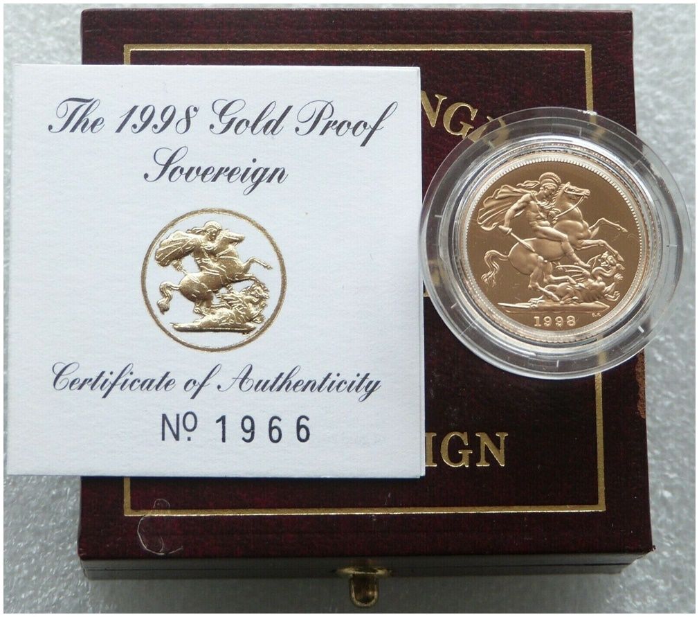 1998 St George and the Dragon Full Sovereign Gold Proof Coin Box Coa 1998 St George and the Dragon Full Sovereign Gold Proof Coin Box Coa